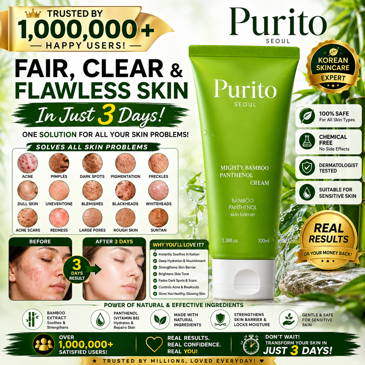 Purito™ Mighty Bamboo Panthenol Cream ( Imported From Korea )